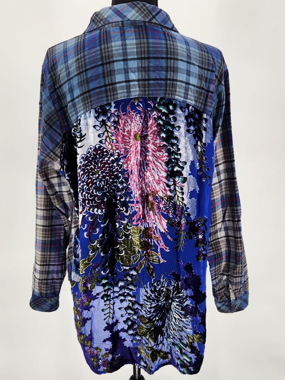 Soft Surroundings Kingsley Plaid Button Down Shirt Burnout Floral Women's Sz 1X